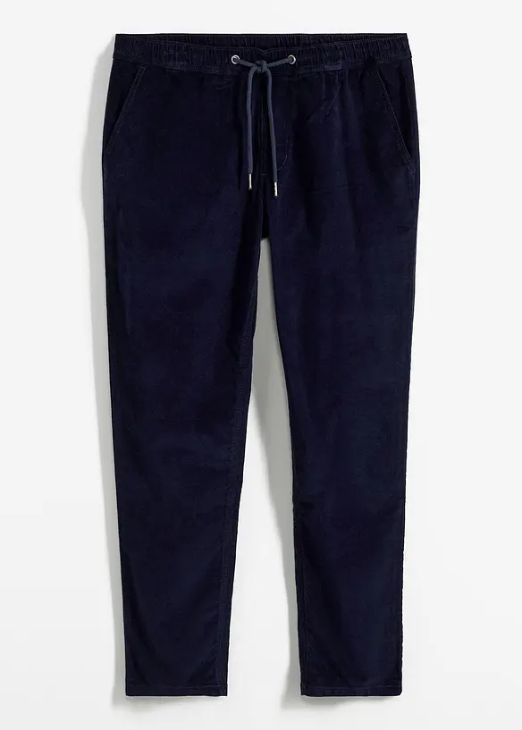 Regular-Fit Cord-Schlupfhose, Straight in blau von vorne - bonprix