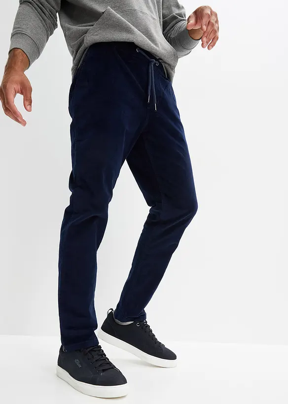 Regular-Fit Cord-Schlupfhose, Straight in blau von vorne - bonprix