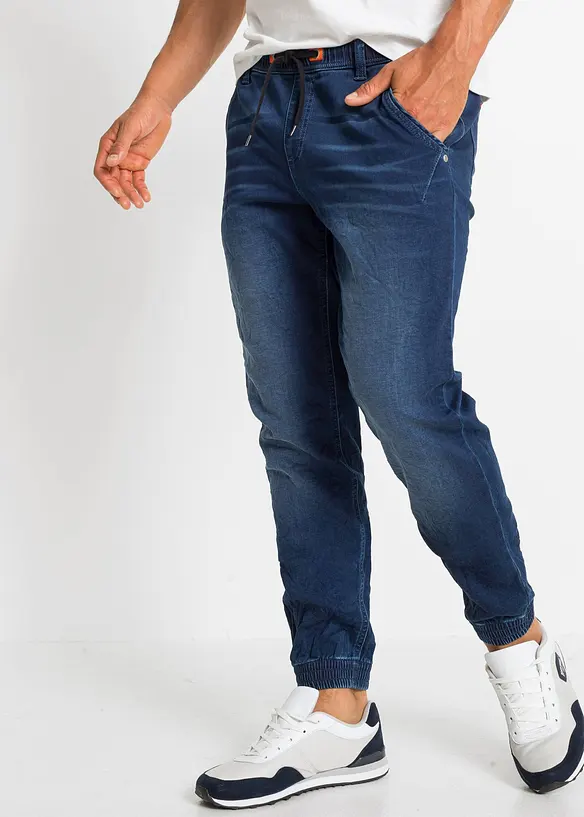 Regular Fit Jeans-Jogger mit Dehnbund, Straight in blau von vorne - bonprix
