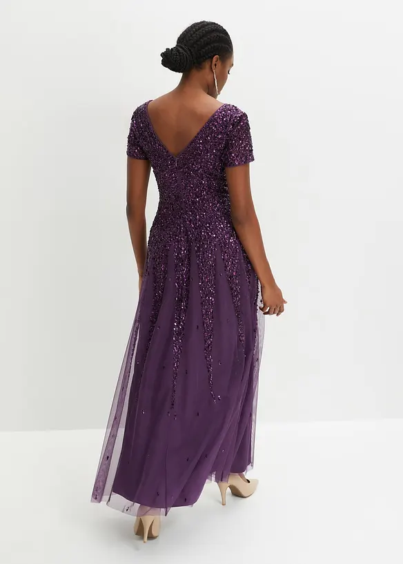 Kleid mit Pailletten in lila von hinten (Totalaufnahme) - bonprix