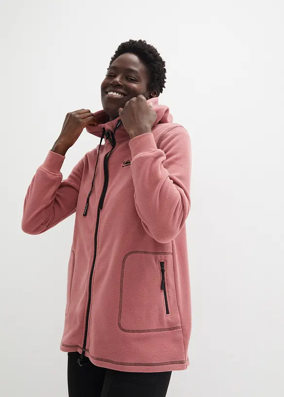 Long-Fleecejacke mit Reißverschluss-Taschen in lila von vorne (im Anschnitt) - bonprix