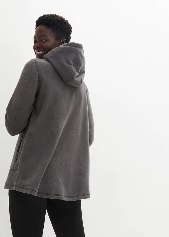 Long-Fleecejacke mit Reißverschluss-Taschen in grau von hinten (im Anschnitt) - bonprix