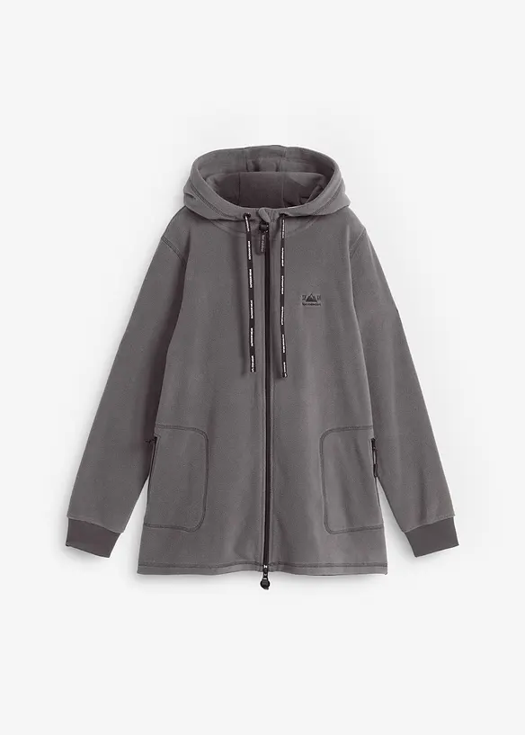 Long-Fleecejacke mit Reißverschluss-Taschen in grau von vorne - bonprix
