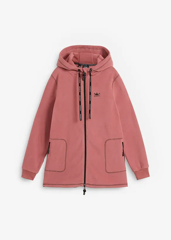 Long-Fleecejacke mit Reißverschluss-Taschen in lila von vorne - bonprix
