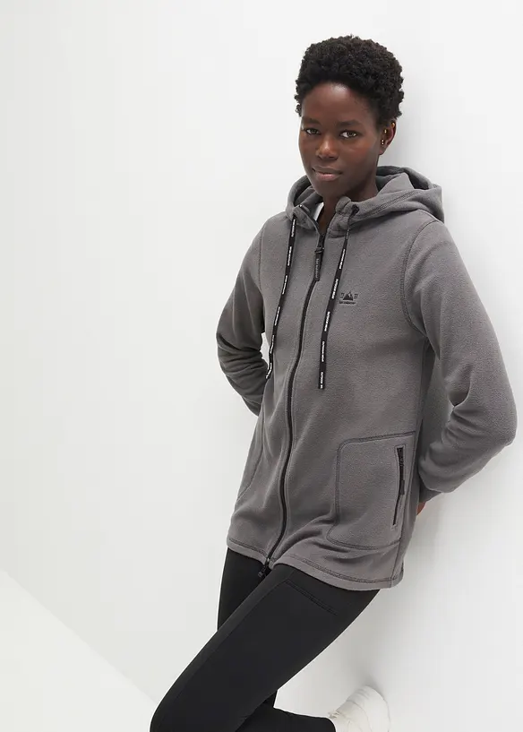 Long-Fleecejacke mit Reißverschluss-Taschen in grau von vorne (im Anschnitt) - bonprix