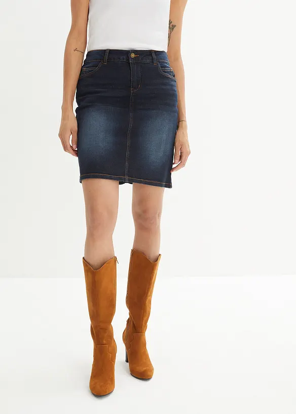 Stretch-Jeansrock in blau von vorne - bonprix