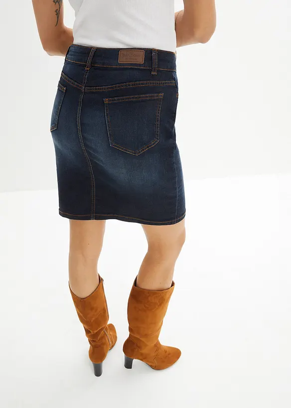 Stretch-Jeansrock in blau von hinten - bonprix