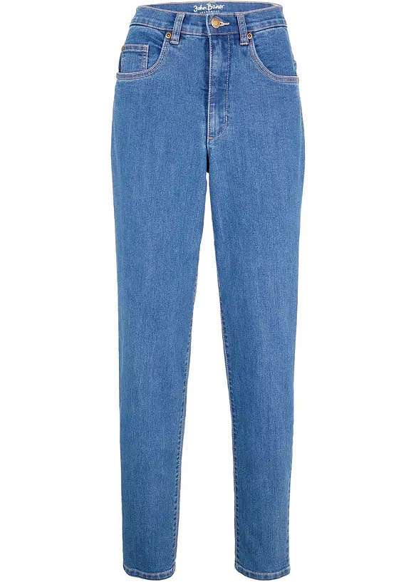Mom Jeans High Waist, Stretch in blau von vorne - bonprix