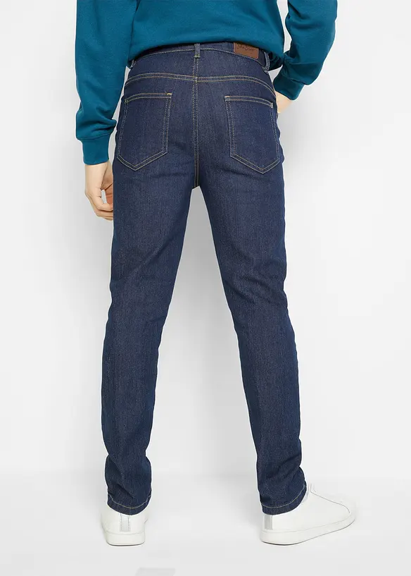 Slim Fit Stretch-Jeans mit verstellbarem Bund, Straight in blau von hinten - bonprix