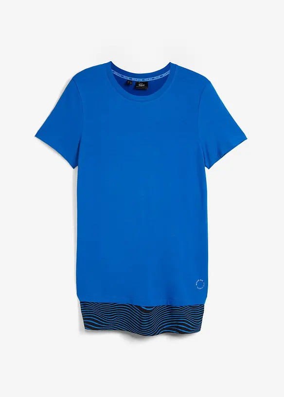 Langes Sport-Shirt 2-in-1-Optik in blau von vorne - bonprix