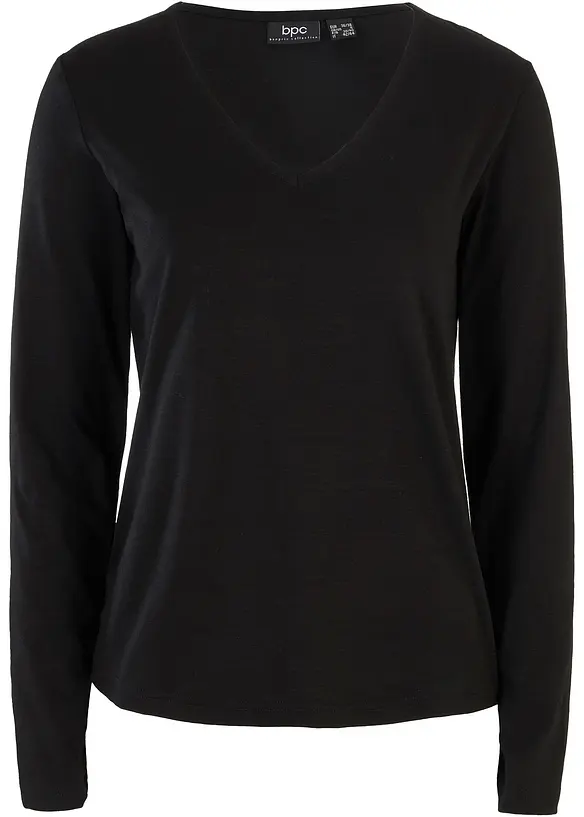 Langarmshirt mit reiner Bio-Baumwolle in schwarz von vorne - bonprix