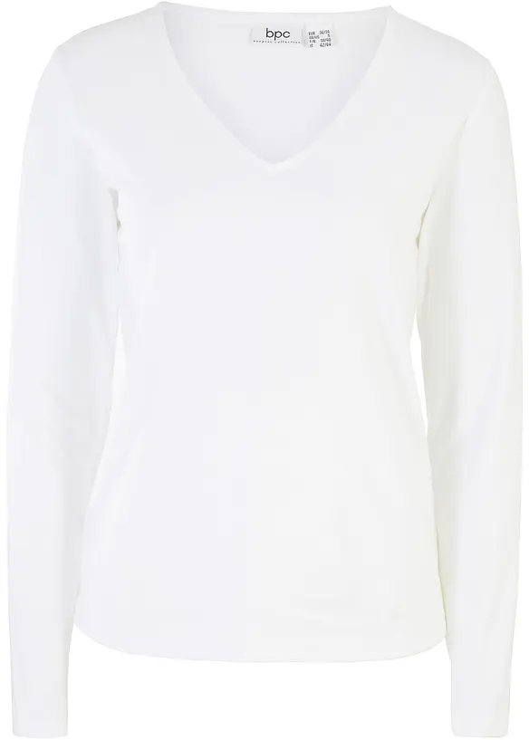 Langarmshirt mit reiner Bio-Baumwolle in weiß von vorne - bonprix