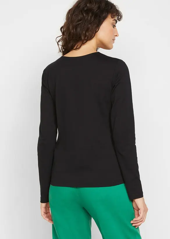 Langarmshirt mit reiner Bio-Baumwolle in schwarz von hinten (im Anschnitt) - bonprix