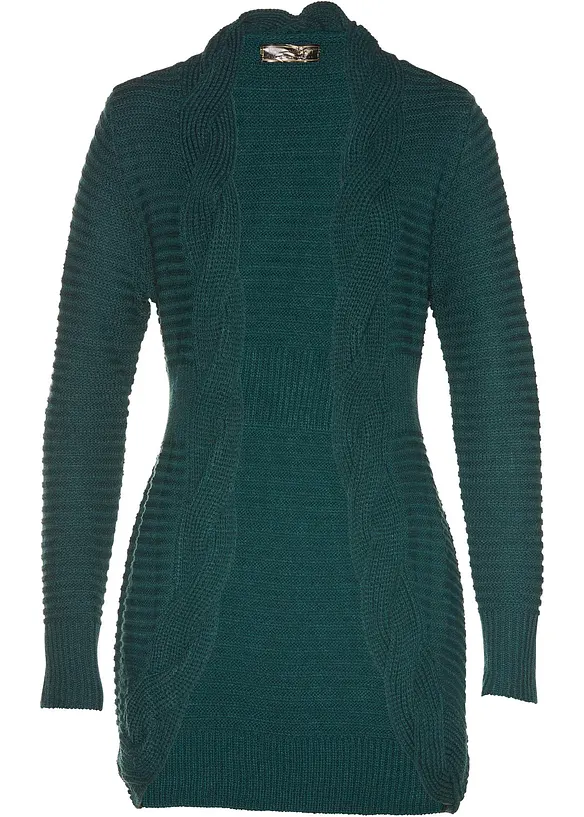Longstrickjacke in petrol von vorne - bonprix