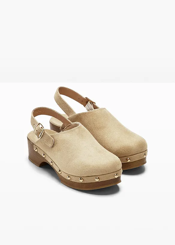 Pantoletten mit Riemchen in beige - bonprix