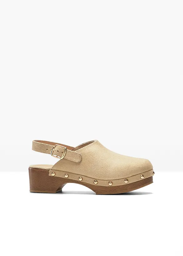 Pantoletten mit Riemchen in beige von vorne - bonprix