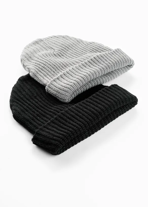 Strickmütze (2er Pack) in schwarz von vorne - bonprix