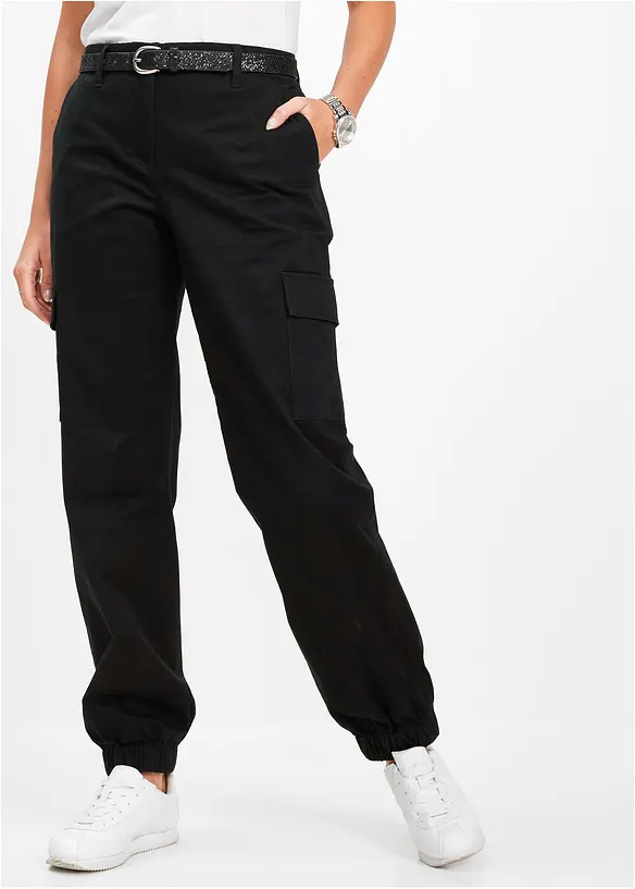 Cargohose aus Baumwoll-Mix in schwarz von vorne - bonprix