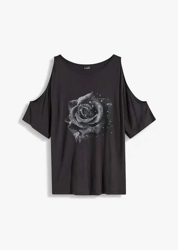 Cold-Shoulder-Shirt aus Viskose in schwarz von vorne - bonprix Cold-Shoulder-Shirt aus Viskose in schwarz von vorne - bonprix