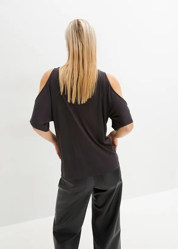 Cold-Shoulder-Shirt aus Viskose in schwarz von hinten (im Anschnitt) - bonprix Cold-Shoulder-Shirt aus Viskose in schwarz von hinten (im Anschnitt) - bonprix