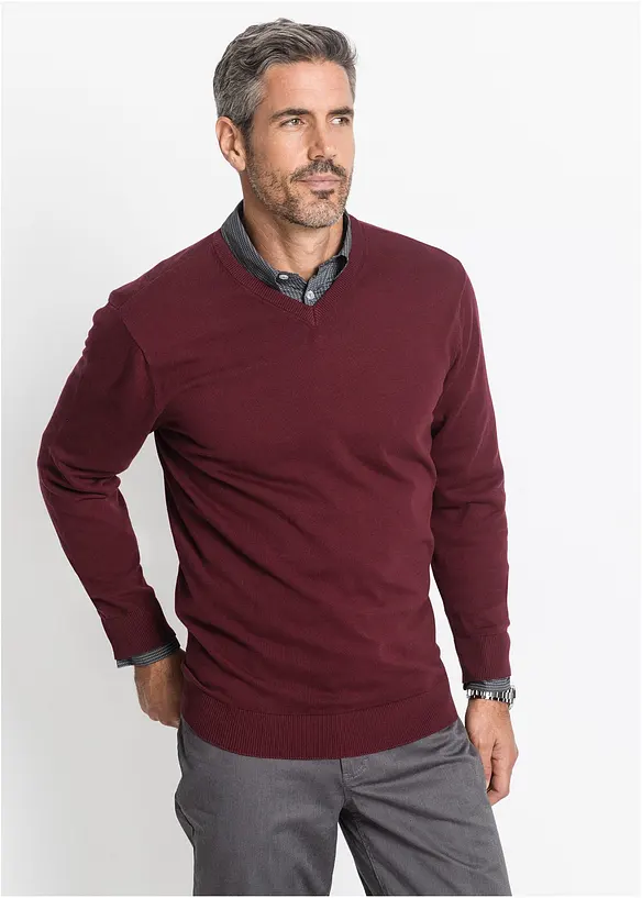 Feinstrickpullover aus weichem Baumwollmix in rot von vorne (im Anschnitt) - bonprix