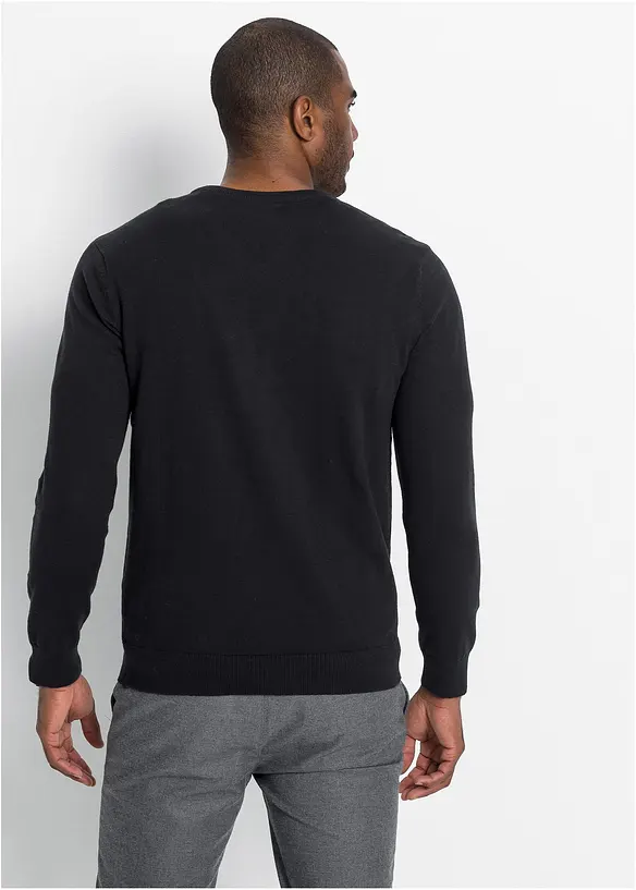 Feinstrickpullover aus weichem Baumwollmix in schwarz von hinten (im Anschnitt) - bonprix