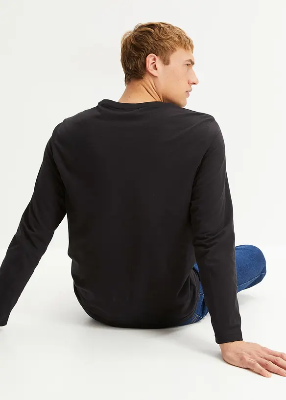 Langarmshirt aus reiner Bio Baumwolle in schwarz von hinten (im Anschnitt) - bonprix