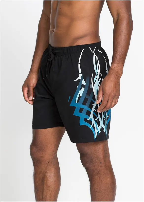 Badeshorts mit plakativem Druck in schwarz von vorne - bonprix