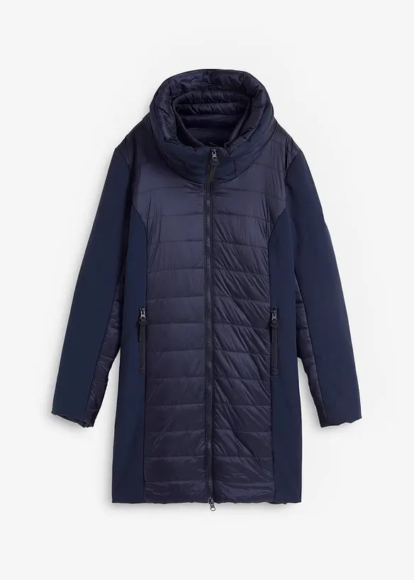 Gesteppte Longjacke mit Softshell in blau von vorne - bpc bonprix collection