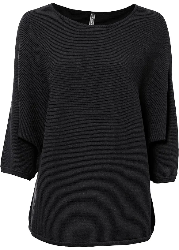 Oversize Ripp-Pullover in schwarz von vorne - bonprix