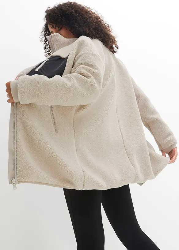 Teddy-Fleece Jacke in grau von hinten (im Anschnitt) - bonprix