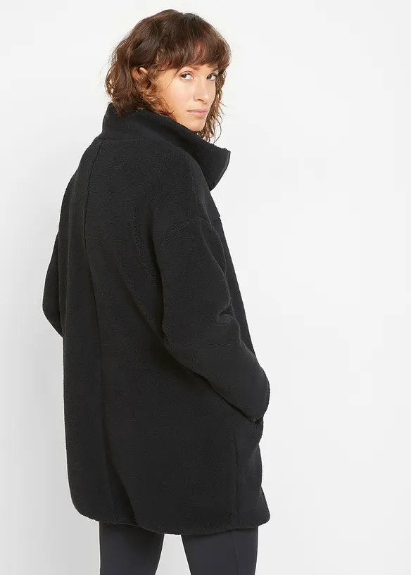 Teddy-Fleece Jacke in schwarz von hinten (im Anschnitt) - bonprix