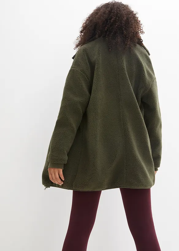 Teddy-Fleece Jacke in grün von hinten (im Anschnitt) - bonprix