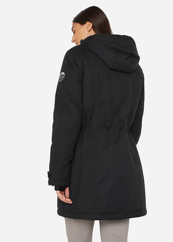 wasserdichte Funktions-Parka mit Teddyfleece in der Kapuze in schwarz von hinten (im Anschnitt) - bonprix