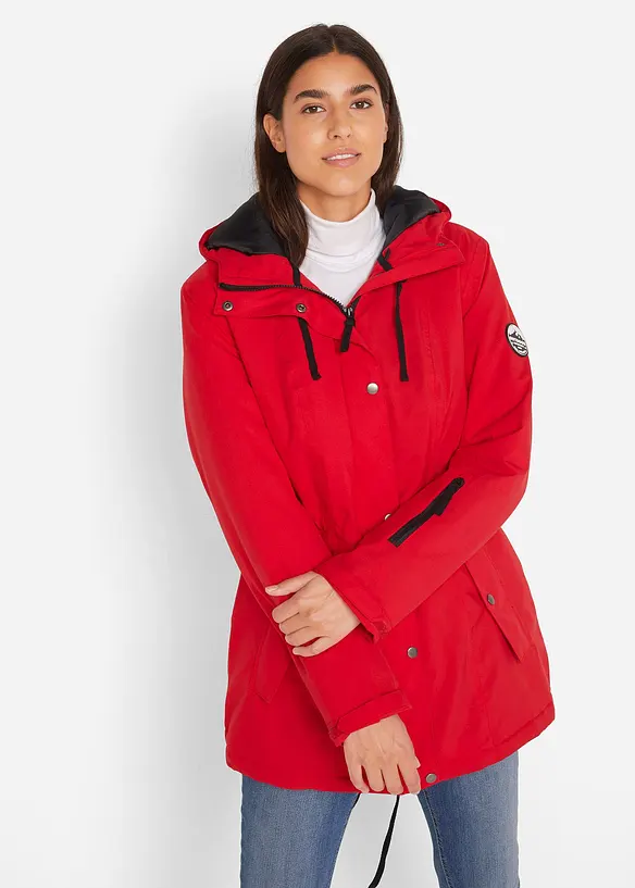 wasserdichte Funktions-Parka mit Kapuze in rot von vorne (im Anschnitt) - bonprix
