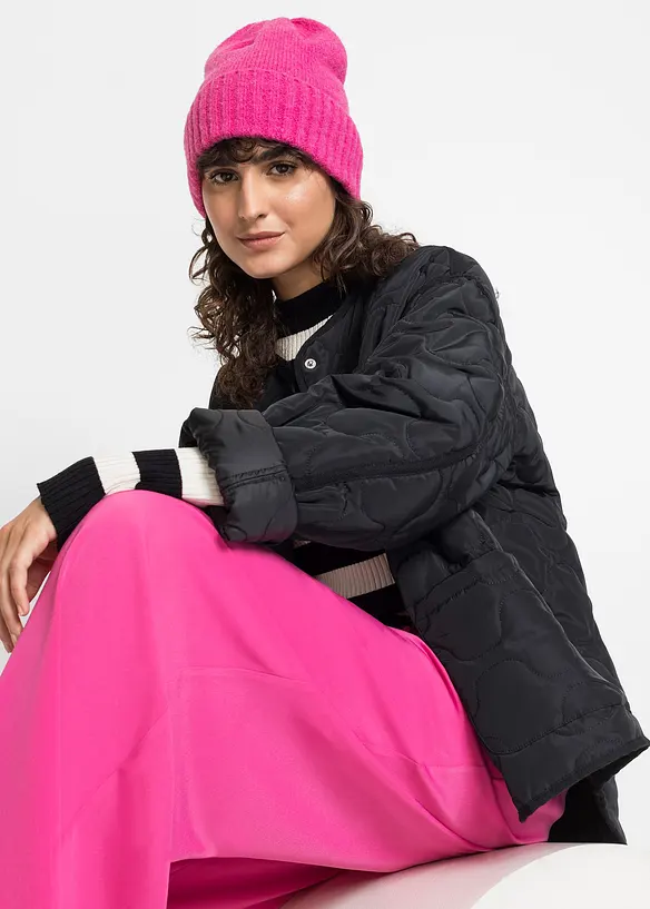 gerippte Mütze mit Umschlag in pink von vorne (im Anschnitt) - bonprix
