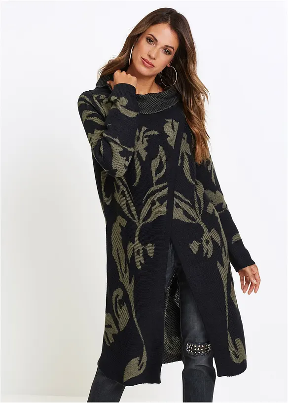 Strickmantel in schwarz von vorne (im Anschnitt) - bonprix