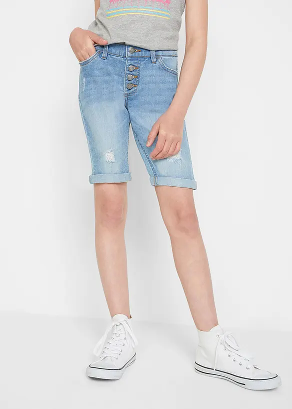 Stretch-Jeans-Shorts Mid Waist in blau von vorne - bonprix