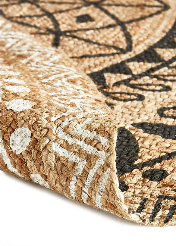 Runder Jute-Teppich mit Wendeoptik in beige Detailaufnahme vom Material - bonprix