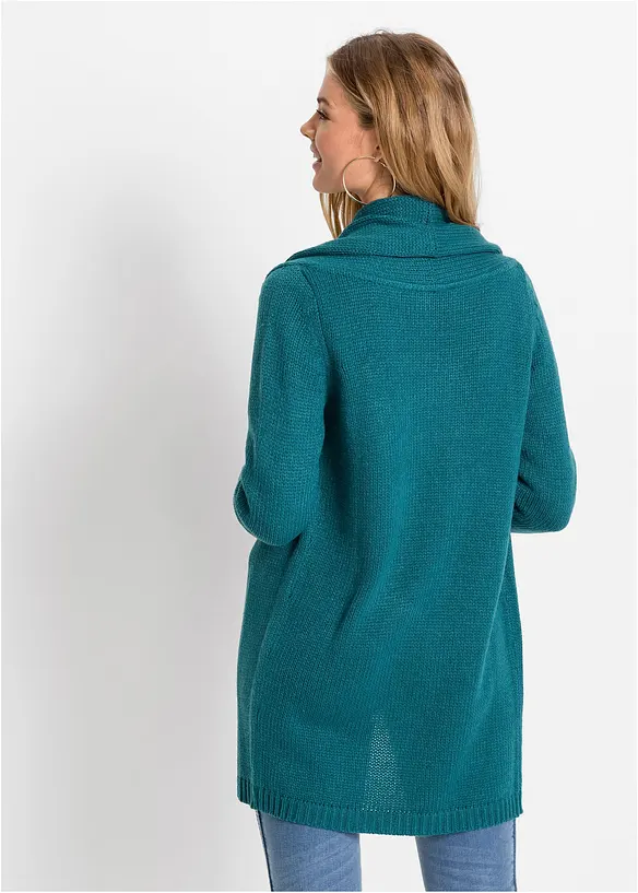 Longstrickjacke in petrol von hinten (im Anschnitt) - bonprix