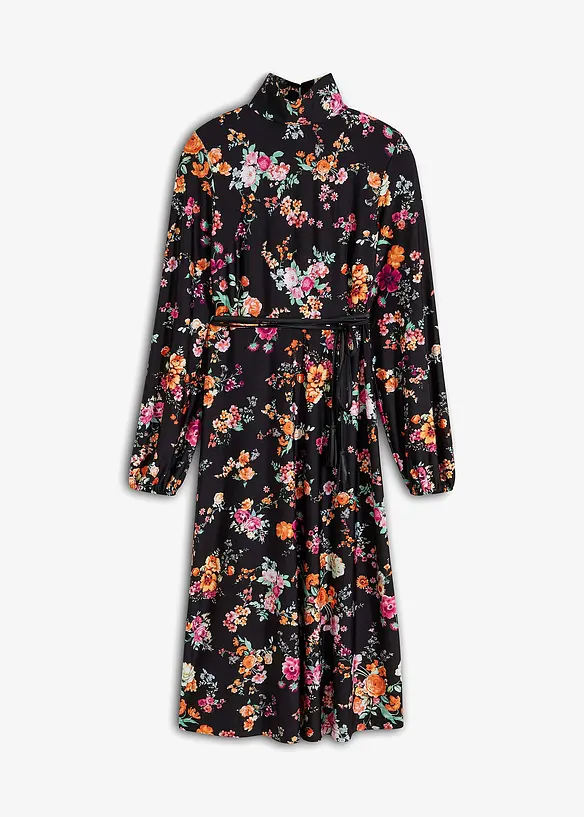 Kleid mit Blumen-Druck in schwarz von vorne - BODYFLIRT boutique