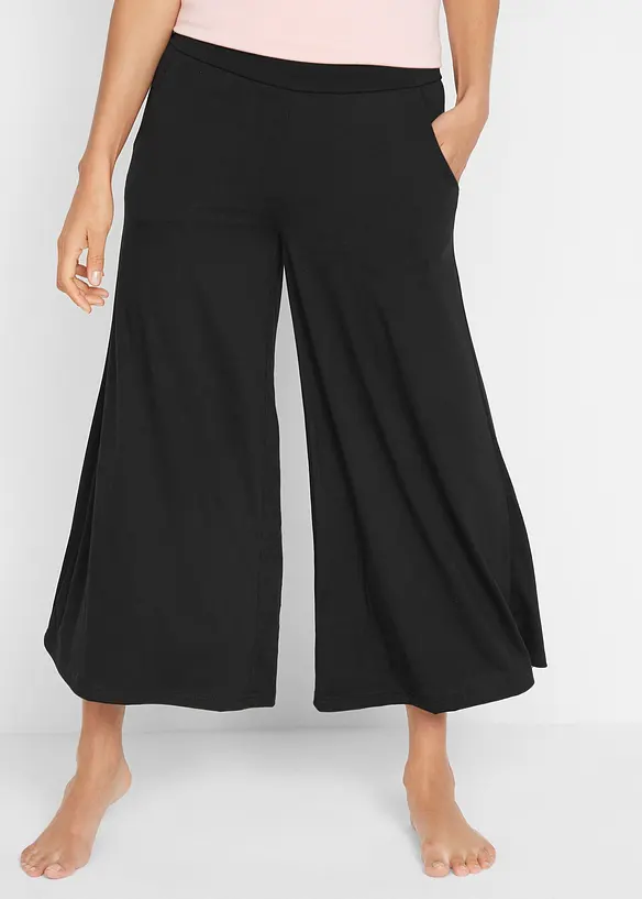 Loungewear Culotte mit weitem Bein in schwarz von vorne - bonprix