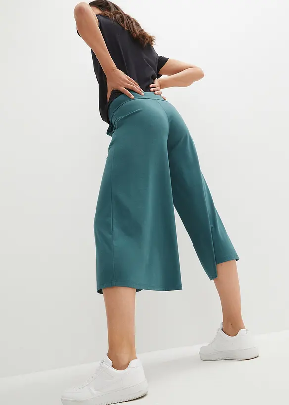 Loungewear Culotte mit weitem Bein in grün von hinten - bonprix