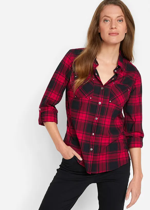 Hemdbluse aus reiner Baumwolle in rot von vorne (im Anschnitt) - bonprix