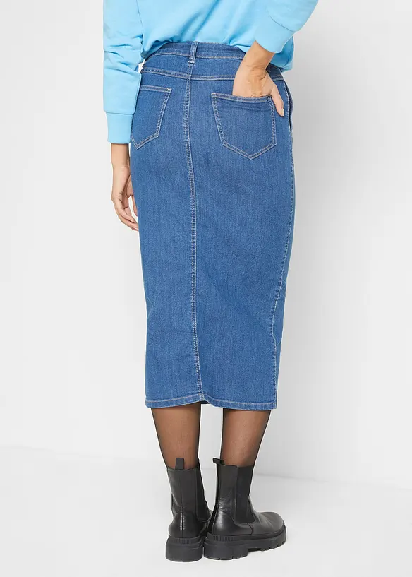 Jeansrock mit Schlitz in blau von hinten - bonprix