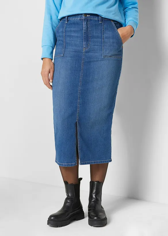 Jeansrock mit Schlitz in blau von vorne - bonprix