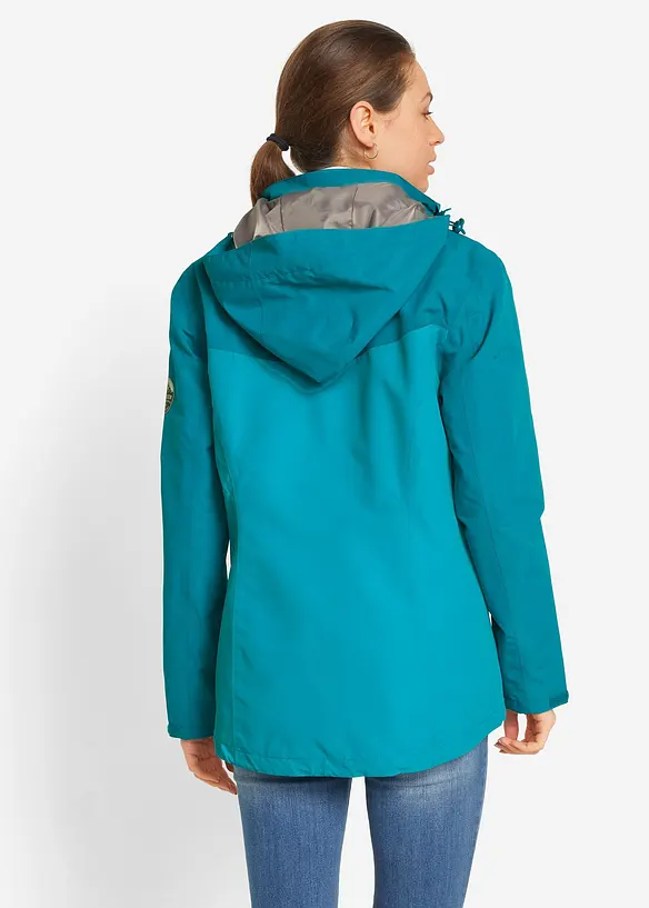 wasserdichte Funktions-Jacke mit Kapuze in petrol von hinten (im Anschnitt) - bonprix