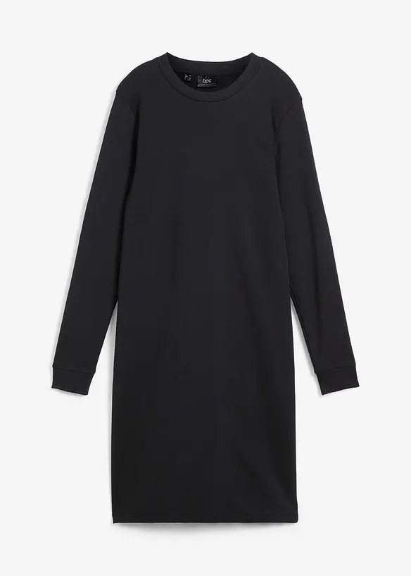 Shirtkleid in A-Line aus schwerer Bio-Baumwolle, knieumspielend in schwarz von vorne - bonprix