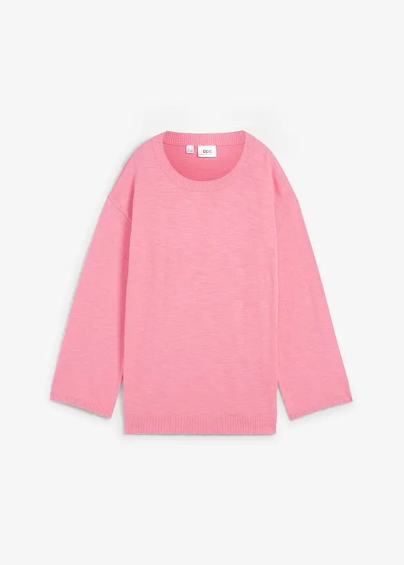 Leichter Feinstrick-Pullover mit Seitenschlitzen in rosa von vorne - bonprix