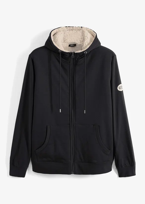Thermo-Sweatjacke mit flauschigem Teddyfleece in schwarz von vorne - bonprix